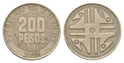 Колумбия 200 песо 2011 KM 287 медь цинк никель 4143-1052