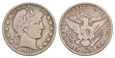 США 1/2 доллара (50 центов) 1911 S, 50 центов Барбера KM 116 серебро    5010-1722