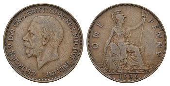 Великобритания 1 пенни 1936 Георг V (1910-1936) KM 838, Spink 4055 бронза 4168-722