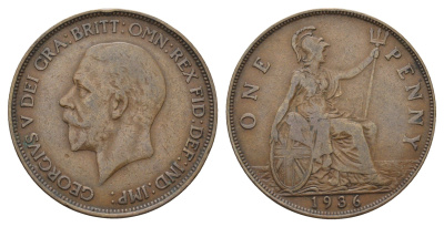 Великобритания 1 пенни 1936 Георг V (1910-1936) KM 838, Spink 4055 бронза 4168-722