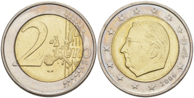 Бельгия 2 евро 2006 Альберт II KM 231 биметалл аUNC 4111-714