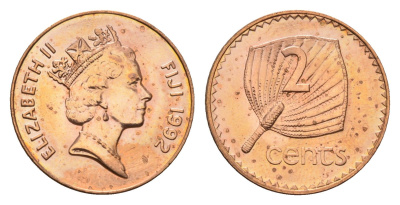 Фиджи 2 цента 1992 KM 50a цинк плакированный медью UNC 4395-1052