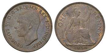Великобритания 1 пенни 1938 Георг VI (1936-1952) КМ 845, Spink 4114 бронза 4117-521