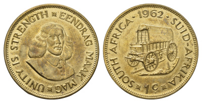 ЮАР 1 цент 1962 Ян ван Рибек KM 57 латунь UNC 4692-134