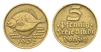 Данциг 5 пфеннигов 1932 год-тип KM 151 алюминиевая бронза 4160-768