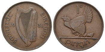 Ирландия 1 пенни 1931 курица с цыплятами KM 3 бронза 4512-833