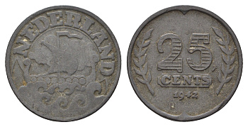 Нидерланды 25 центов 1942 KM 174 цинк 4648-1022