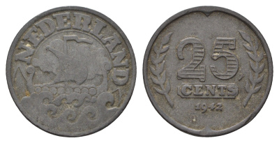 Нидерланды 25 центов 1942 KM 174 цинк 4648-1022