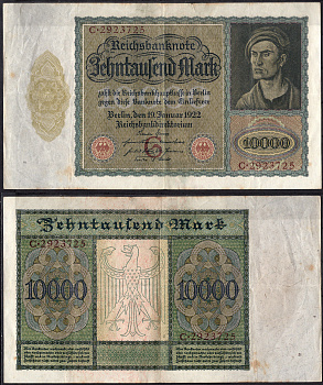 Германия 10000 марок 1922 Pick 70 бумага 2192-43-1-1