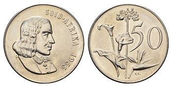 ЮАР 50 центов 1966 Ян ван Рибек (1619-1677), Suid Africa, легенда на африкаанс, Зантедеския Эллиота (калла) KM 70.2 никель UNC 4693-325