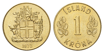 Исландия 1 крона 1973 KM 12a никель латунь UNC 4691-456