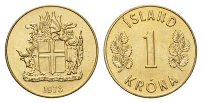Исландия 1 крона 1973 KM 12a никель латунь UNC 4691-456