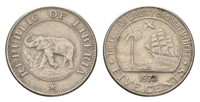 Либерия 5 центов 1972 KM 14 медно-никель 54-937