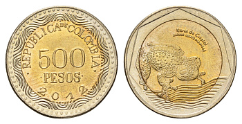 Колумбия 500 песо 2012 KM 298 биметалл UNC 4686-521