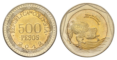Колумбия 500 песо 2012 KM 298 биметалл UNC 4686-521