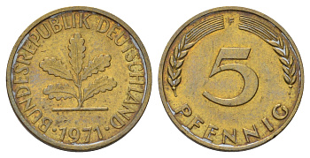 ФРГ 5 пфеннигов 1971 F KM 107, J.382 сталь плакированная латунью 4679-1261