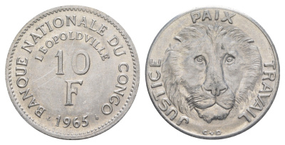 ДР Конго 10 франков 1965 KM 1 алюминий UNC 4645-1134