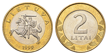 Литва 2 лита 1999 KM 112 биметалл UNC 4364-1641