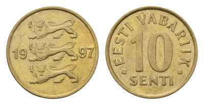 Эстония 10 сентов 1997 KM 22 латунь UNC 4696-165