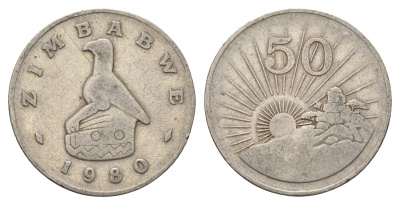 Зимбабве 50 центов 1980 восходящие солнце KM 5 медно-никель 4700-1134