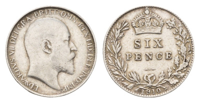 Великобритания 6 пенсов 1910 Эдуард VII (1901-1910) KM 799, Spink 3983 серебро 443-124