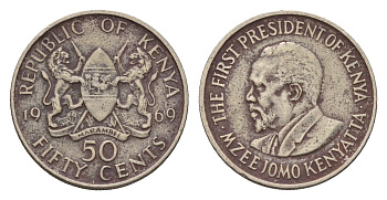 Кения 50 центов 1969 Джомо Кениата KM 13 медно-никель 4682-647