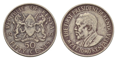 Кения 50 центов 1969 Джомо Кениата KM 13 медно-никель 4682-647