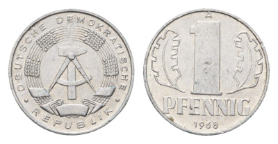 ГДР 1 пфенниг 1968 A KM 8.1 алюминий UNC 4685-1064
