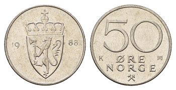 Норвегия 50 эре 1988 Улаф V (1957-1991) KM 418 медно-никель 4637-123