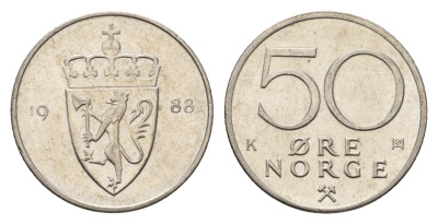 Норвегия 50 эре 1988 Улаф V (1957-1991) KM 418 медно-никель 4637-123