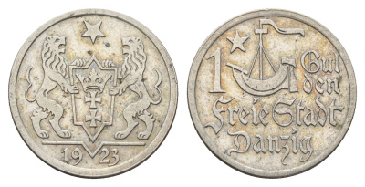 Данциг 1 гульден 1923 год-тип KM 145 серебро 1529-1424