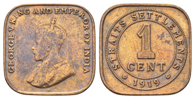 Стрейтс-Сетлментс (Стрейтс Сетлментс) 1 цент 1919 Георг V (1910-1936) KM 32 бронза 4697-1231