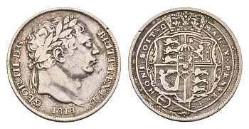 Великобритания 6 пенсов 1818 Георг III (1760-1820) KM 665, Spink 3791 серебро 603-1511